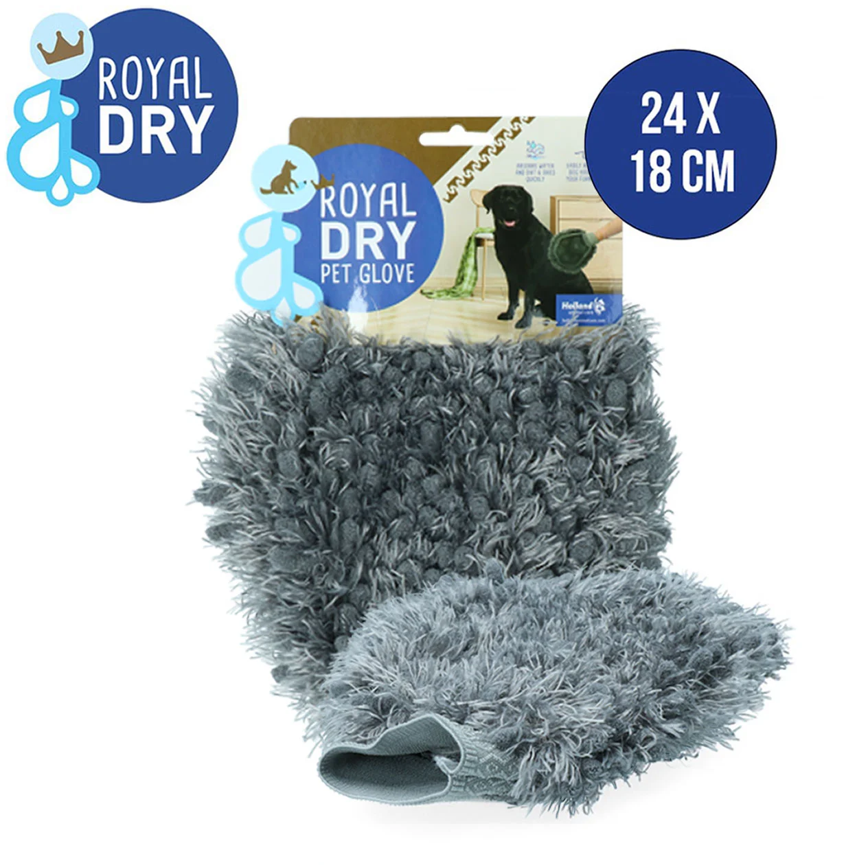 Kartáčovací rukavice pro psy z mikrovlákna, 24 x 18 cm – Royal Dry - Obrázek 2