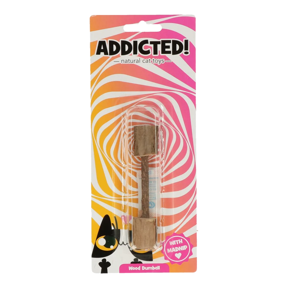 Dřevěná hračka pro kočky ve tvaru činky s MADNIP – Addicted! Wood Dumbell - Obrázek 4