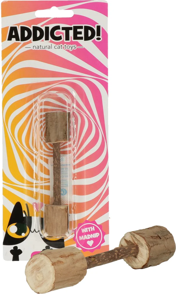 Dřevěná hračka pro kočky ve tvaru činky s MADNIP – Addicted! Wood Dumbell - Obrázek 1
