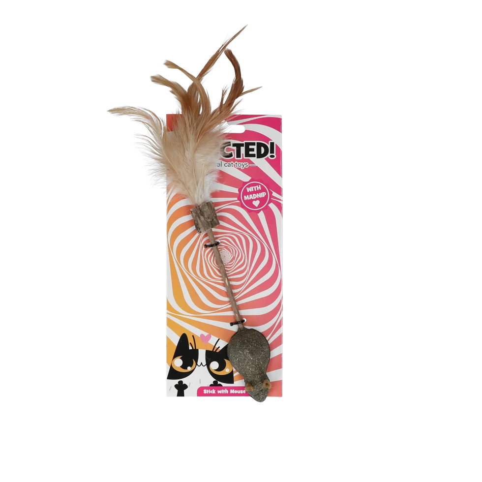 Hůlka pro kočky s myší, peřím a MADNIP – Addicted! Stick with Mouse & Feathers - Obrázek 1