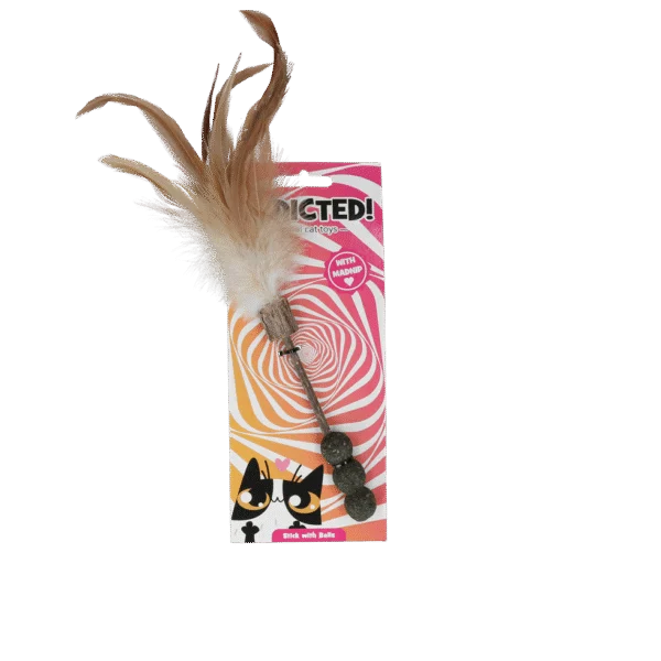 Hůlka pro kočky s míčky, peřím a MADNIP – Addicted! Stick with Balls & Feathers