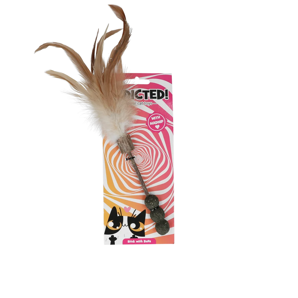 Hůlka pro kočky s míčky, peřím a MADNIP – Addicted! Stick with Balls & Feathers - Obrázek 1