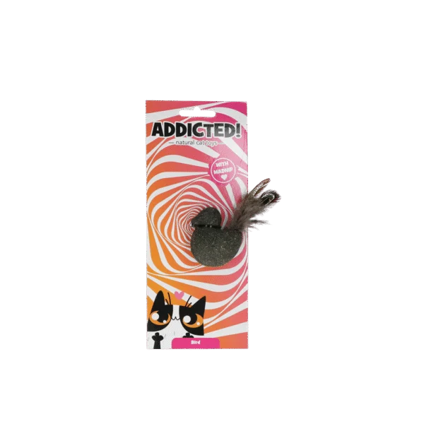 Hračka pro kočky ve tvaru ptáčka s peřím a MADNIP – Addicted! Bird with Feathers