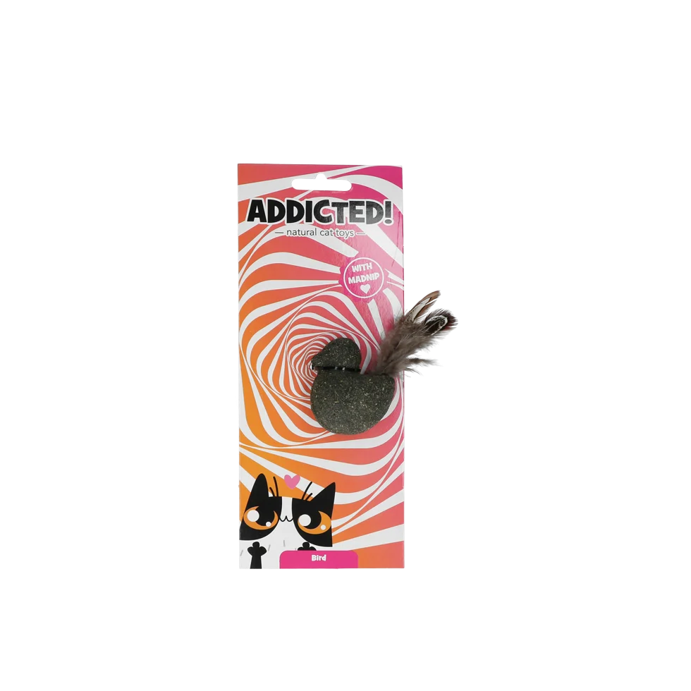 ADDI018.png Hračka pro kočky ve tvaru ptáčka s peřím a MADNIP – Addicted! Bird with Feathers - Obrázek 1