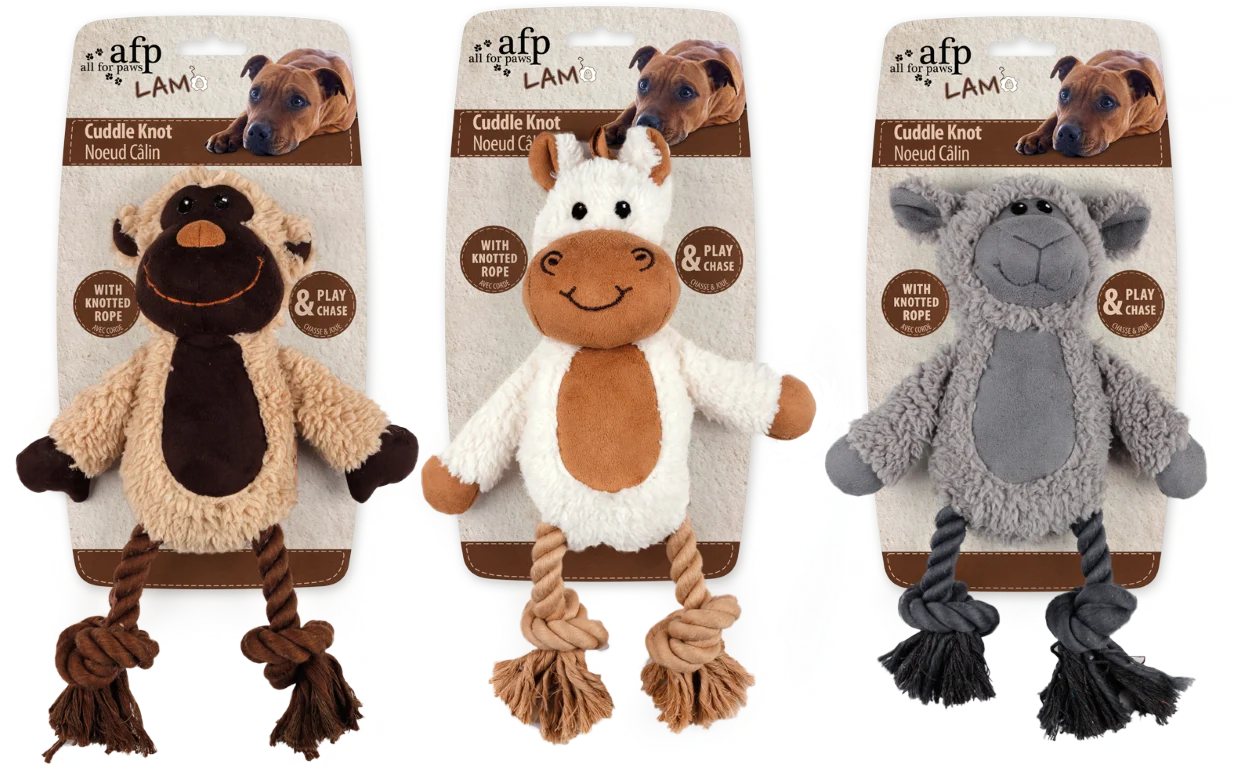 Plyšová hračka pro psy s lanem a pískátkem – AFP Lambswool - Cuddle Knot - Obrázek 1