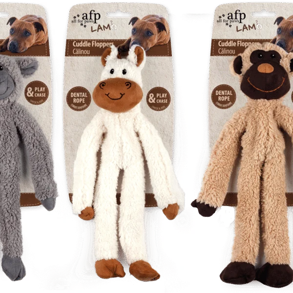 Plyšová hračka pro psy s dentálním lanem a pískátkem, 43 x 16 x 6,5 cm – AFP Lambswool - Cuddle floppers
