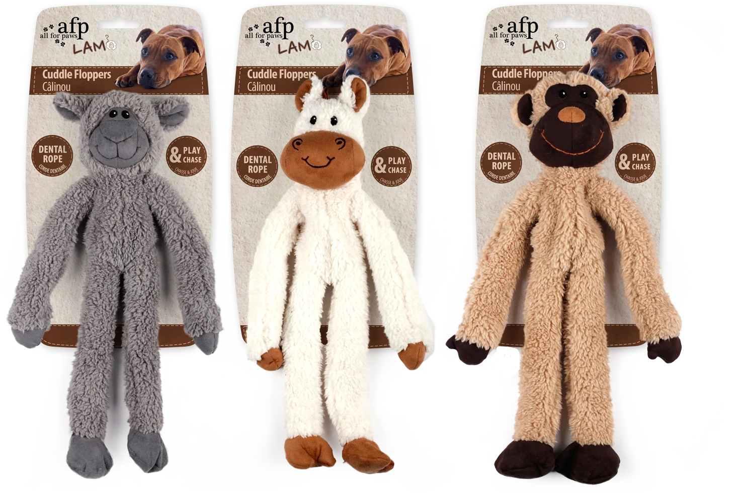 Plyšová hračka pro psy s dentálním lanem a pískátkem, 43 x 16 x 6,5 cm – AFP Lambswool - Cuddle floppers - Obrázek 1