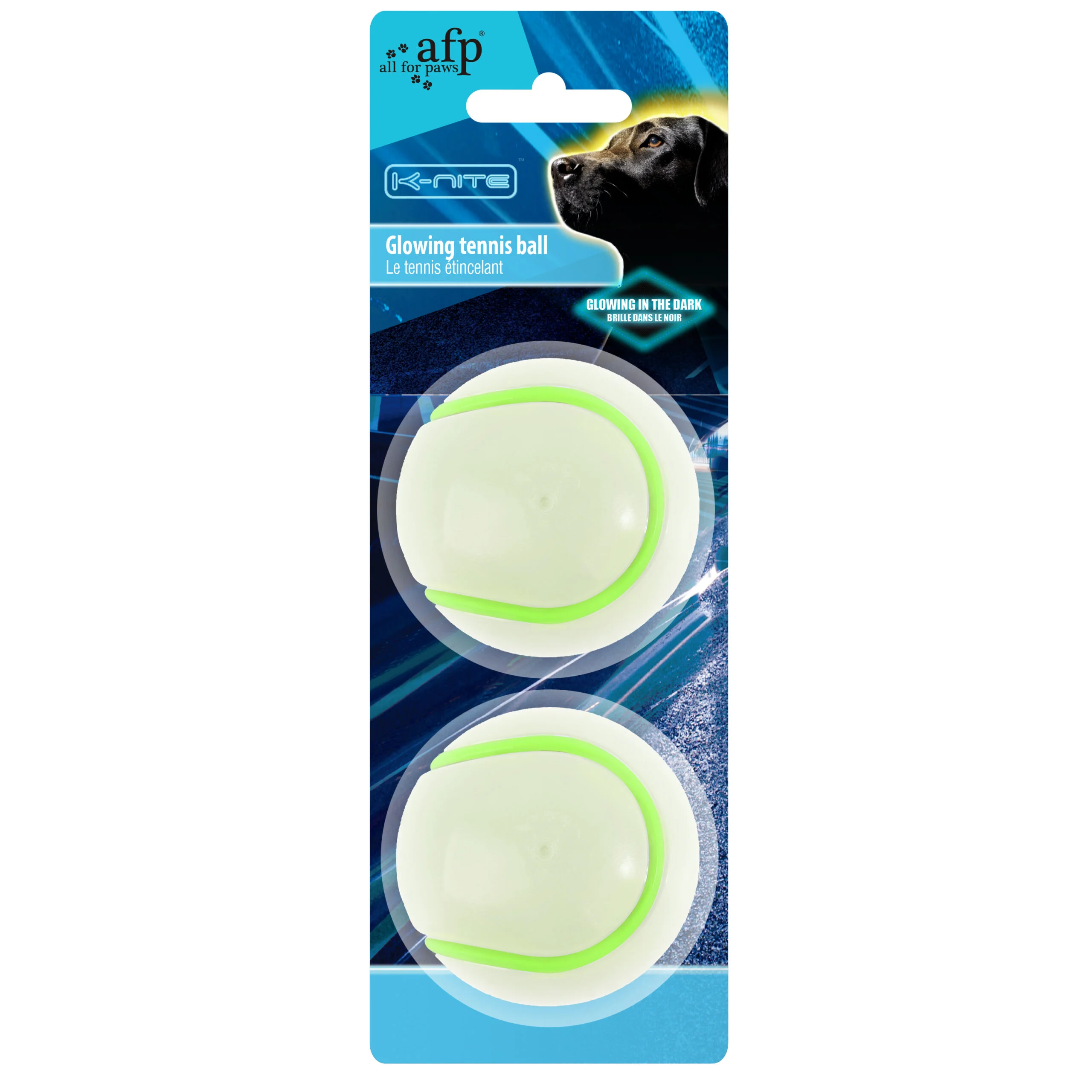 AFPH03304.jpg Svítící míček pro psy s pískátkem – AFP K-Nite Glowing Chew Ball - Obrázek 1