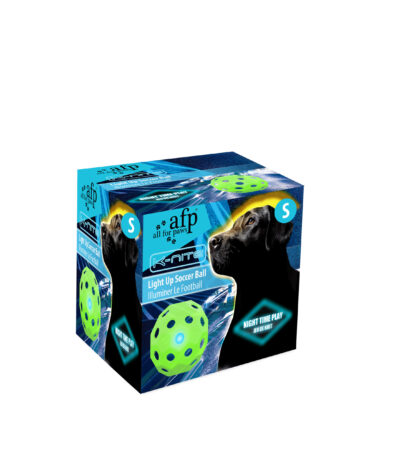 Míč pro psy ve tvaru fotbalového míče s blikajícím světlem a otvory – AFP K-Nite Light Up Soccer Ball Medium