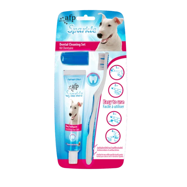 Sada pro péči o zuby psů se zubním kartáčkem a zubní pastou s arašídovou příchutí, 60 g – AFP Sparkle Combo Pack