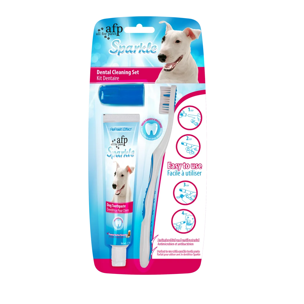Sada pro péči o zuby psů se zubním kartáčkem a zubní pastou s arašídovou příchutí, 60 g – AFP Sparkle Combo Pack - Obrázek 1