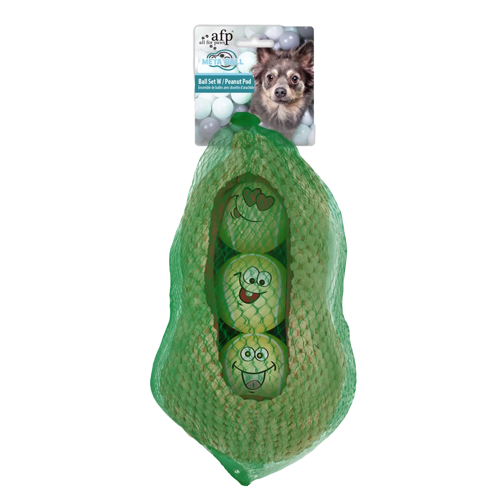Sada míčků pro psy ve skořápce arašídu, 3 míčky s pískátkem, ø 6,3 cm – AFP Meta Ball Ball Set w/ Peanut pod - Obrázek 1