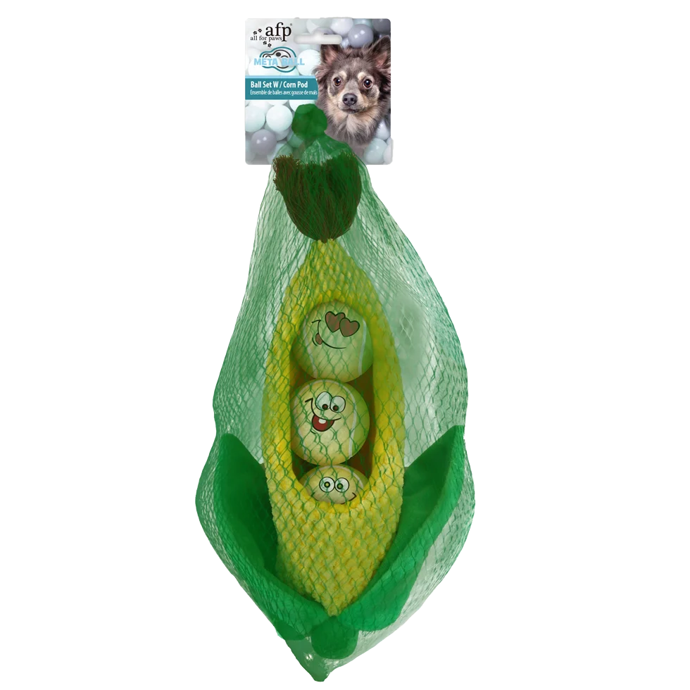 Sada míčků pro psy v kukuřičném klasu, 3 míčky s pískátkem, ø 6,3 cm – AFP Meta Ball Ball Set w/ Corn Pod - Obrázek 1