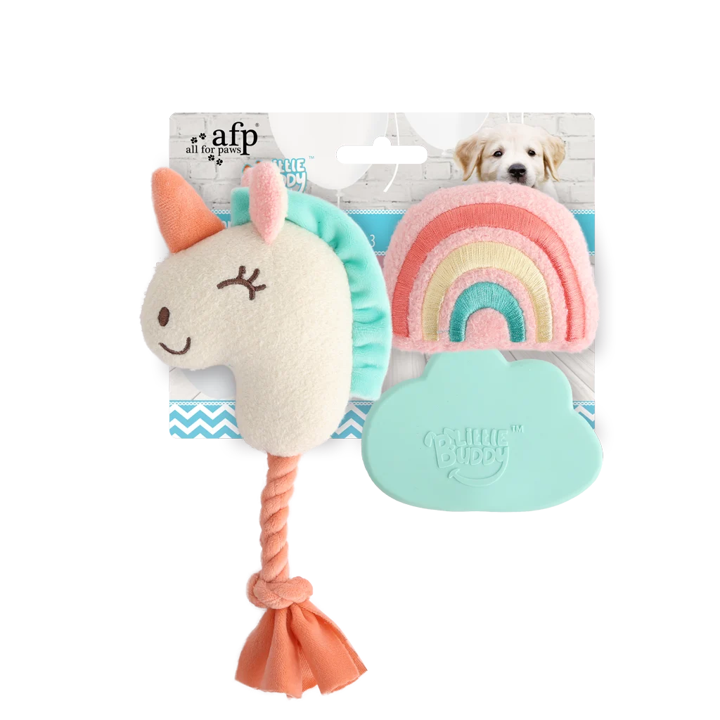 Sada hraček pro štěňata se 2 plyšovými hračkami a pískátky, 3 kusy – AFP Little Buddy 3-Pack Toy Wonderland - Obrázek 1