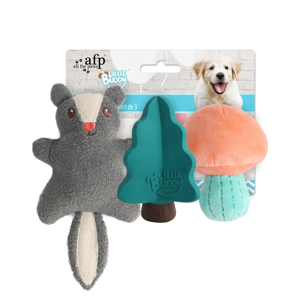 Sada hraček pro štěňata se 2 plyšovými hračkami a pískátkem, 3 kusy – AFP Little Buddy 3-Pack Toy Woodland - Obrázek 1