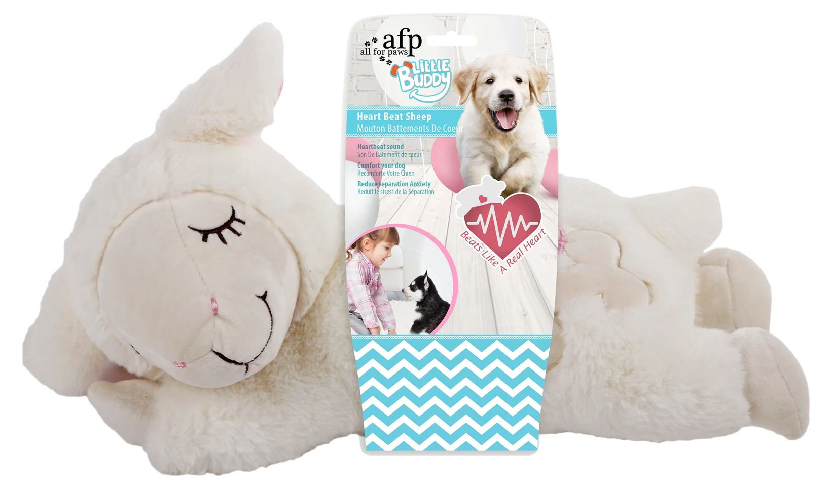 Plyšová hračka pro psy Ovečka s tlukotem srdce, 36 x 18 cm – AFP Little Buddy - Heart Beat Sheep - Obrázek 1
