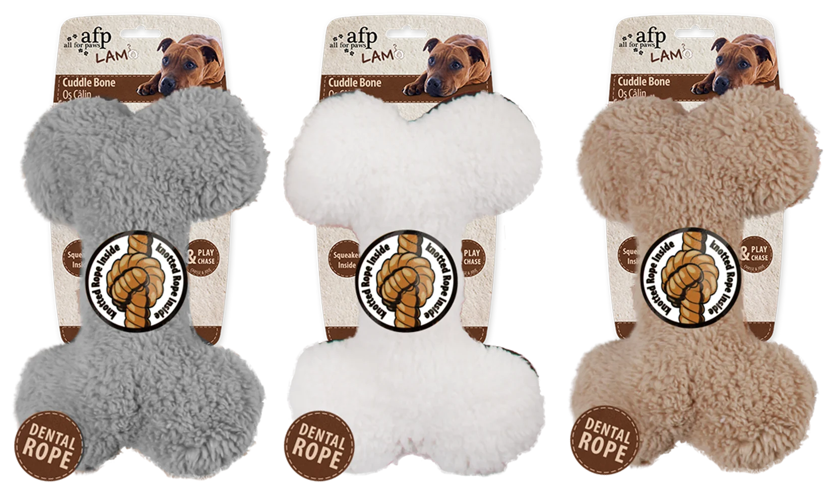 Plyšová kost s lanem na přetahování a pískátkem, 23 x 15 x 6 cm – AFP Lambswool - Plush Bone - Obrázek 2