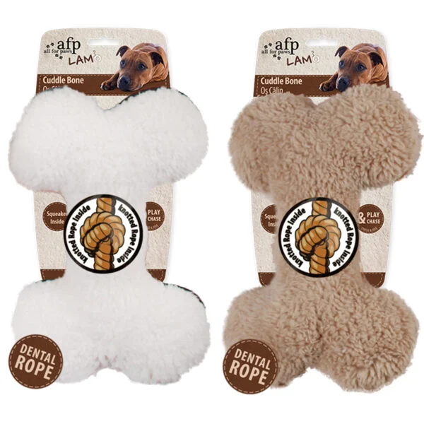 Plyšová kost s lanem na přetahování a pískátkem, 23 x 15 x 6 cm – AFP Lambswool - Plush Bone