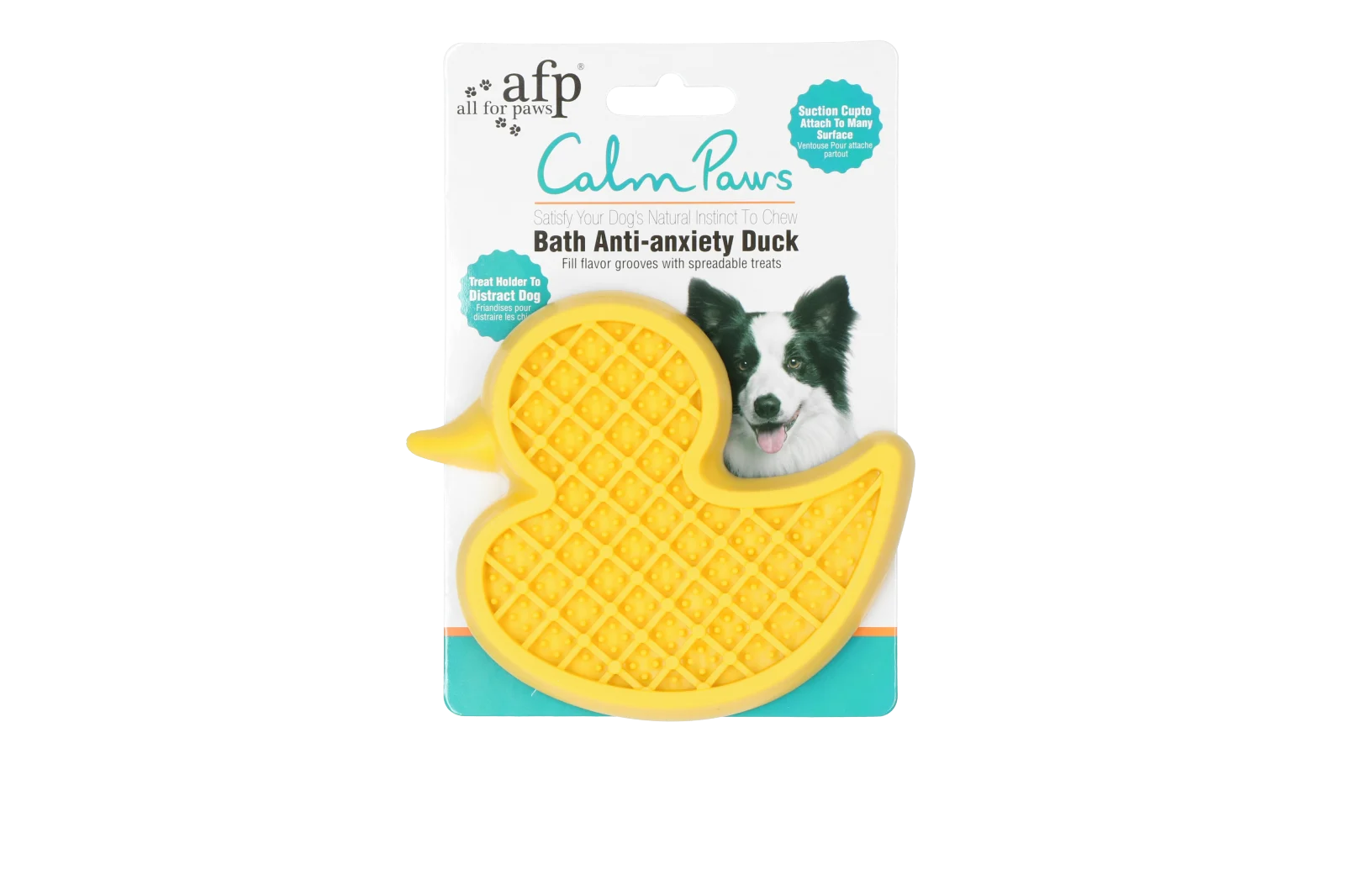 AFPH05820.png Kachnička do vany pro psy s přísavkou a silikonovými výstupky, 13 x 10 cm – AFP Calm Paws - Bath Anti-anxiety Duck - Obrázek 1