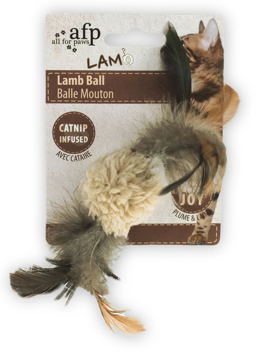 Kočičí míček se šantou kočičí a zvukem ptáka, 5 x 5 x 3 cm – AFP Lambswool Lamb Ball - Obrázek 2