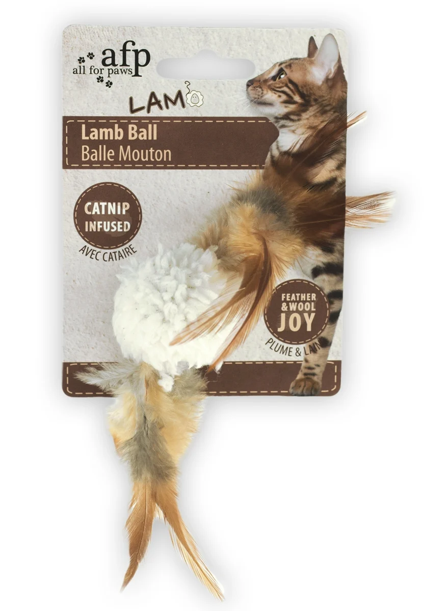 Kočičí míček se šantou kočičí a zvukem ptáka, 5 x 5 x 3 cm – AFP Lambswool Lamb Ball - Obrázek 3