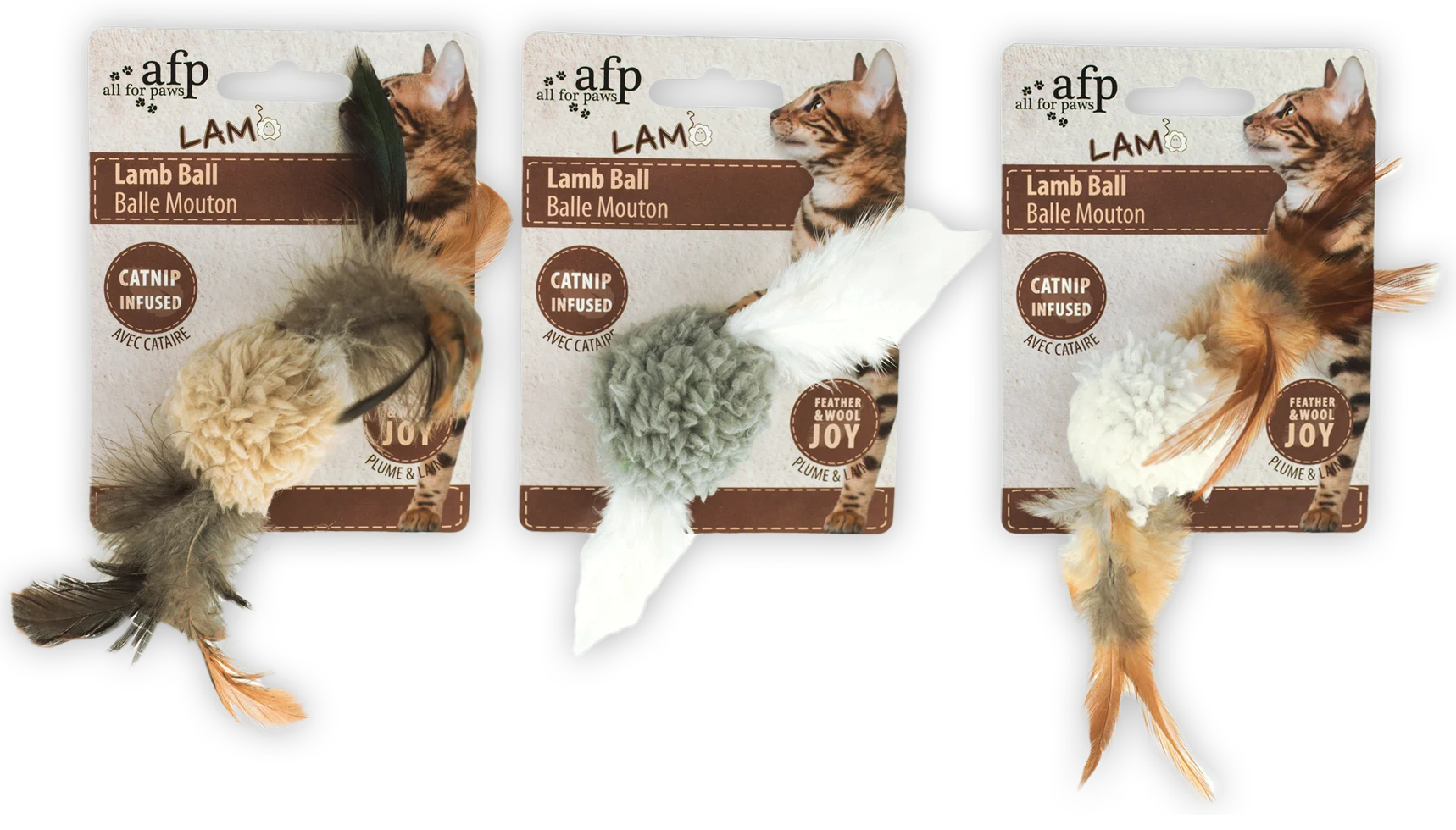 AFPK02100.png Kočičí míček se šantou kočičí a zvukem ptáka, 5 x 5 x 3 cm – AFP Lambswool Lamb Ball - Obrázek 1