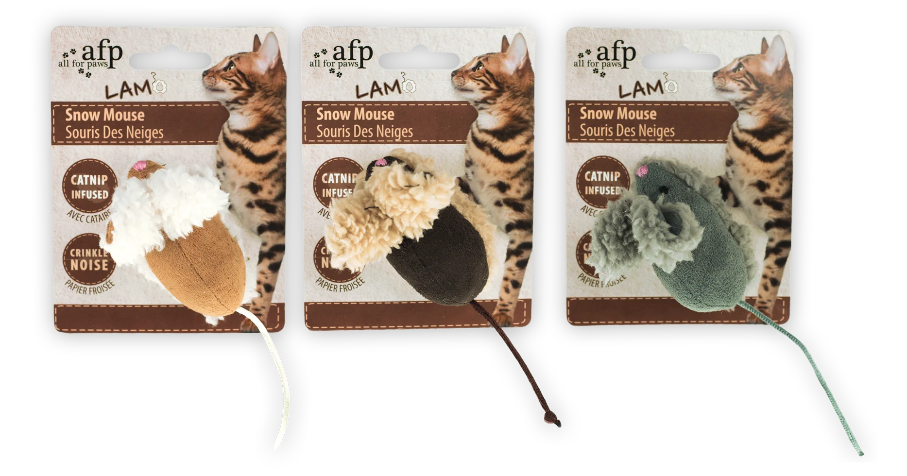 AFPK02104.png Hračky pro kočky, myšky s kočičí mátou, 3 kusy – AFP Lambswool Snow Mouse - Obrázek 1