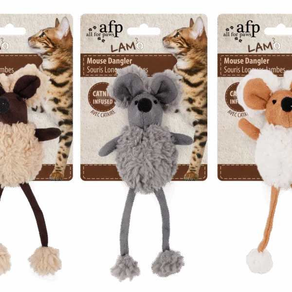 Hračka myš se šantou kočičí a křupavým plastem, 16 cm – AFP Lambswool Mouse Dangler
