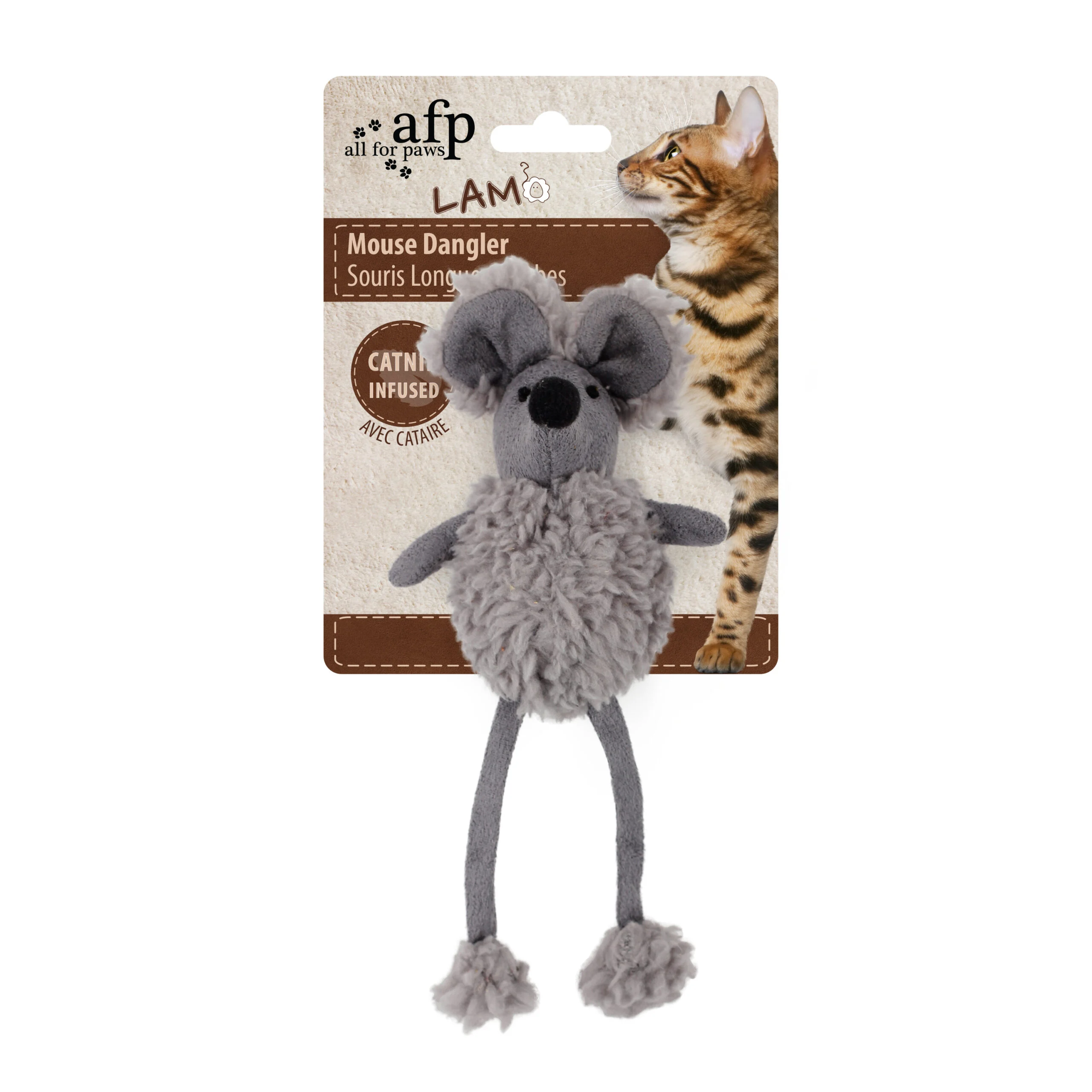 Hračka myš se šantou kočičí a křupavým plastem, 16 cm – AFP Lambswool Mouse Dangler - Obrázek 2