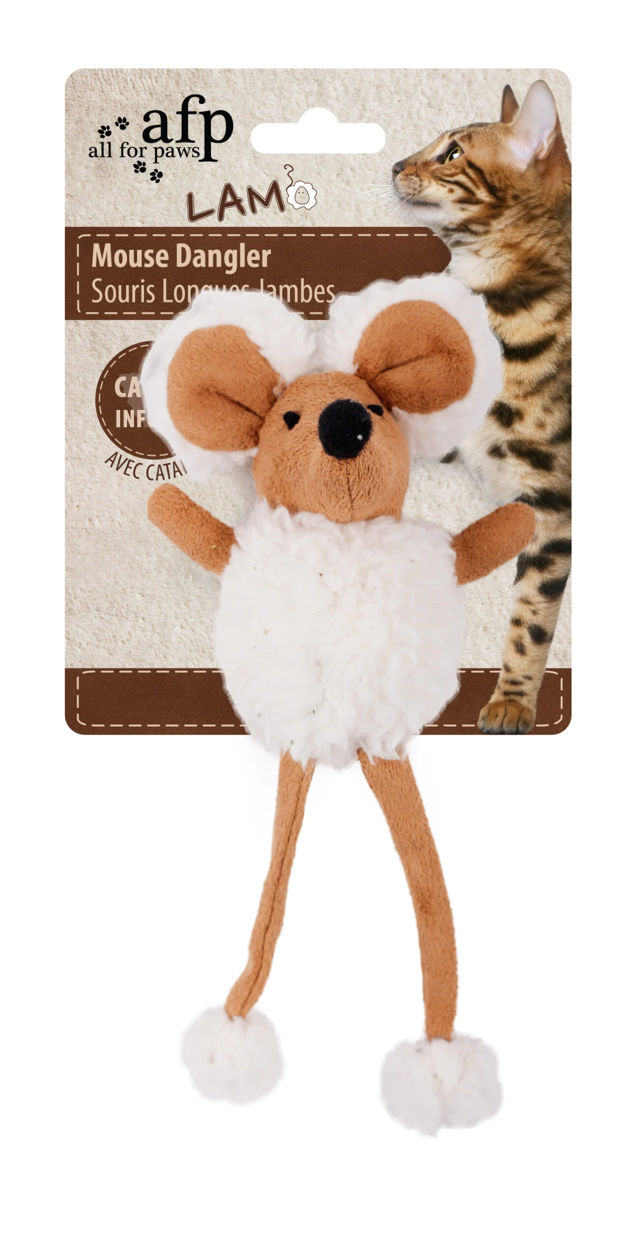 Hračka myš se šantou kočičí a křupavým plastem, 16 cm – AFP Lambswool Mouse Dangler - Obrázek 4