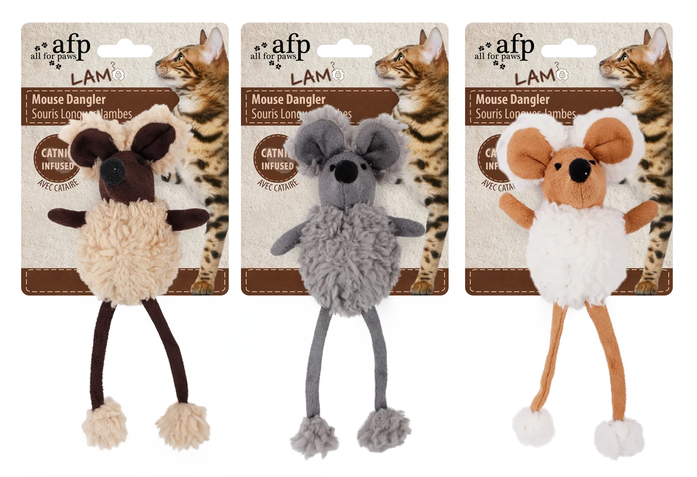 Hračka myš se šantou kočičí a křupavým plastem, 16 cm – AFP Lambswool Mouse Dangler - Obrázek 1