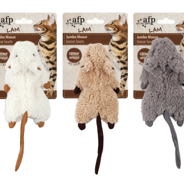 Kočičí hračka myš se šantou kočičí a křupavým plastem – AFP Lambswool - Jumbo Mouse