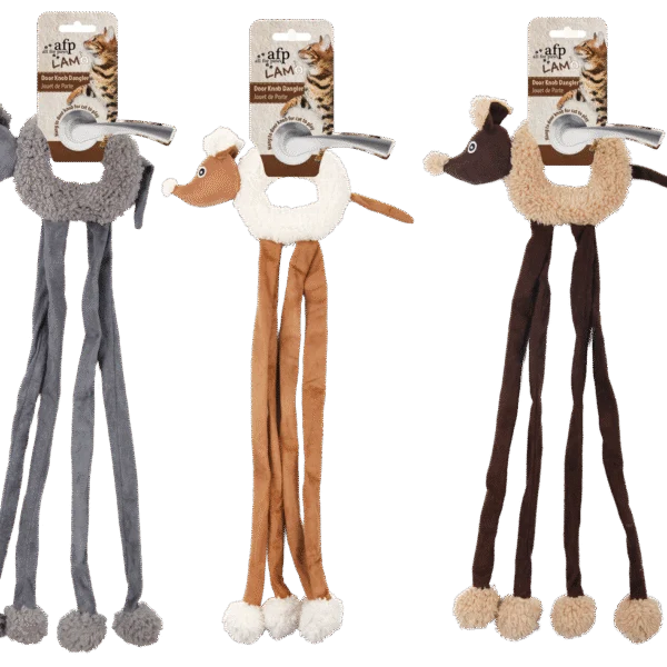 Hračka na kliku pro kočky s myší a šantou kočičí, 22 x 58 cm – AFP Lambswool - Door Knob Dangler