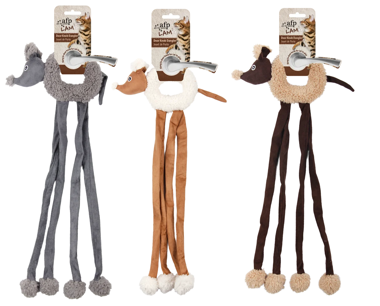 Hračka na kliku pro kočky s myší a šantou kočičí, 22 x 58 cm – AFP Lambswool - Door Knob Dangler - Obrázek 1