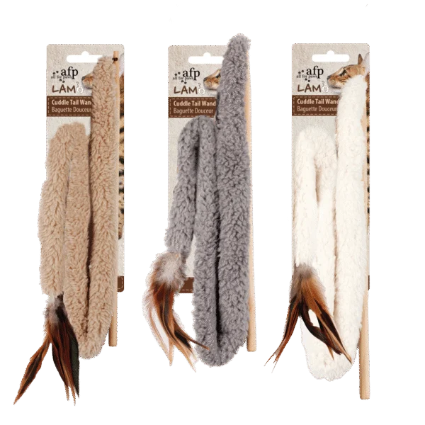 Prut pro kočky s peříčkem a šantou kočičí – AFP Lambswool - Cuddle Tail Wand