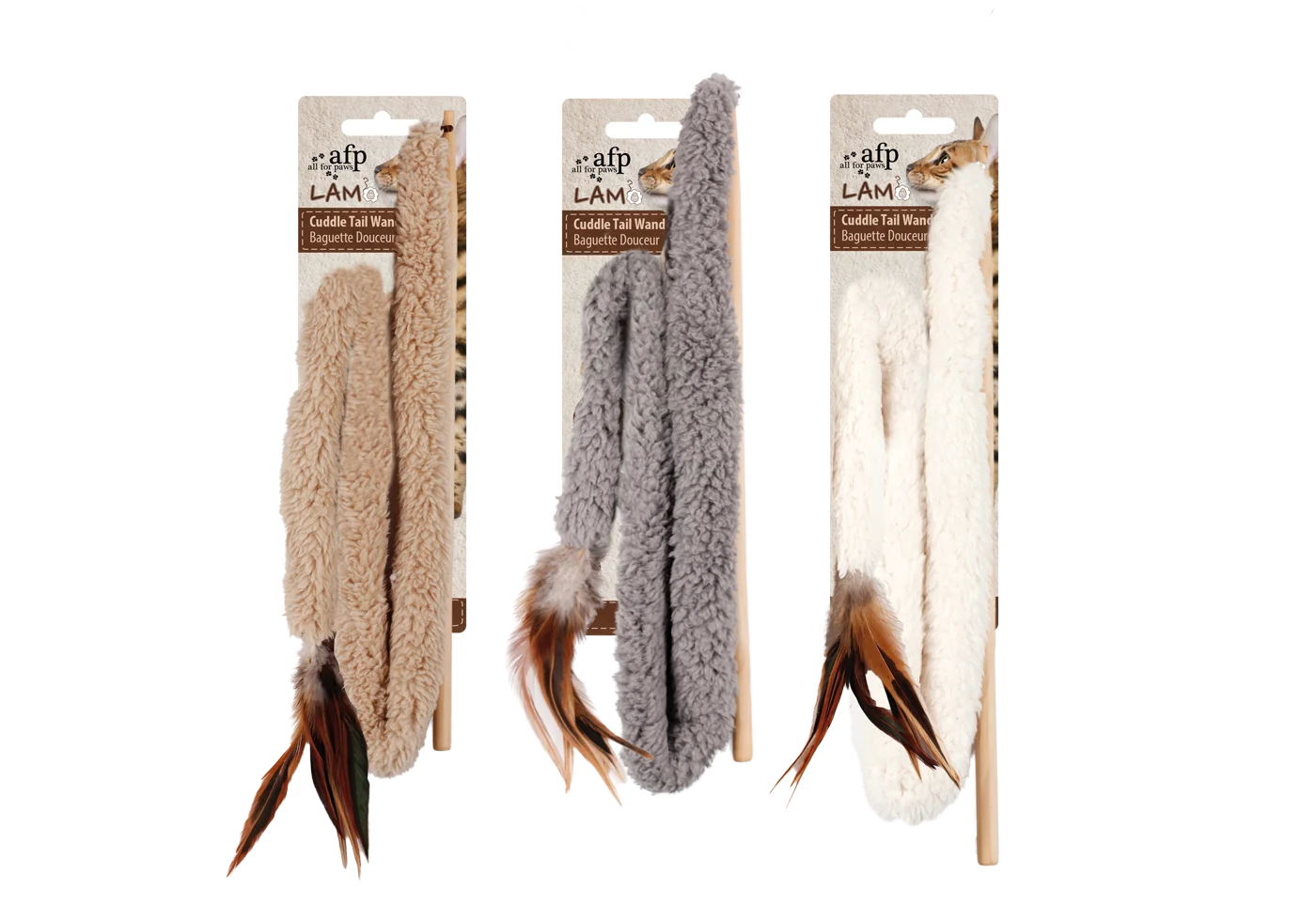 Prut pro kočky s peříčkem a šantou kočičí – AFP Lambswool - Cuddle Tail Wand - Obrázek 1