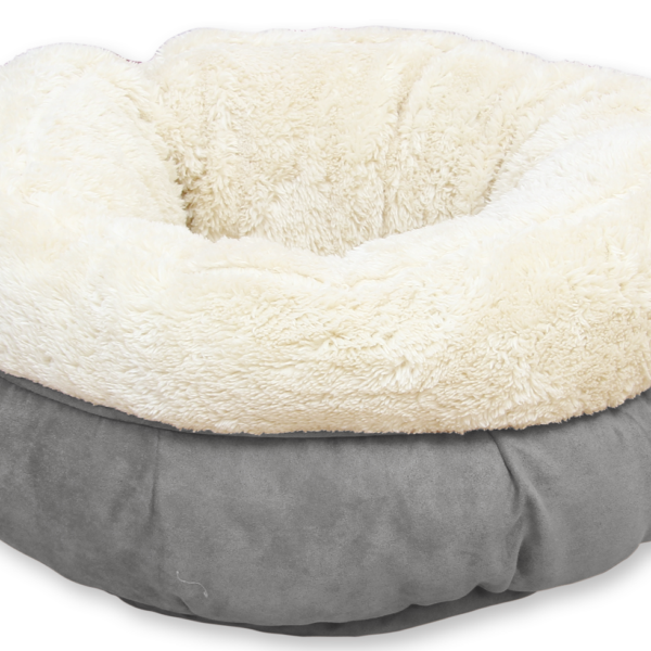Kulatý plyšový pelíšek pro psy, šedý, 45 x 45 x 25 cm – AFP Lambswool Donut Bed