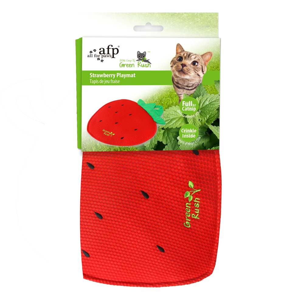 AFPK02445.png Hrací podložka pro kočky ve tvaru jahody se šantou kočičí – AFP Green Rush - Play Mat Aardbei - Obrázek 1