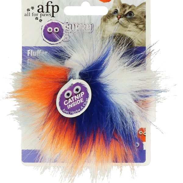 Míček pro kočky se šantou kočičí, Ø 5 cm, oranžový – AFP Furry Ball - Fluffy Ball