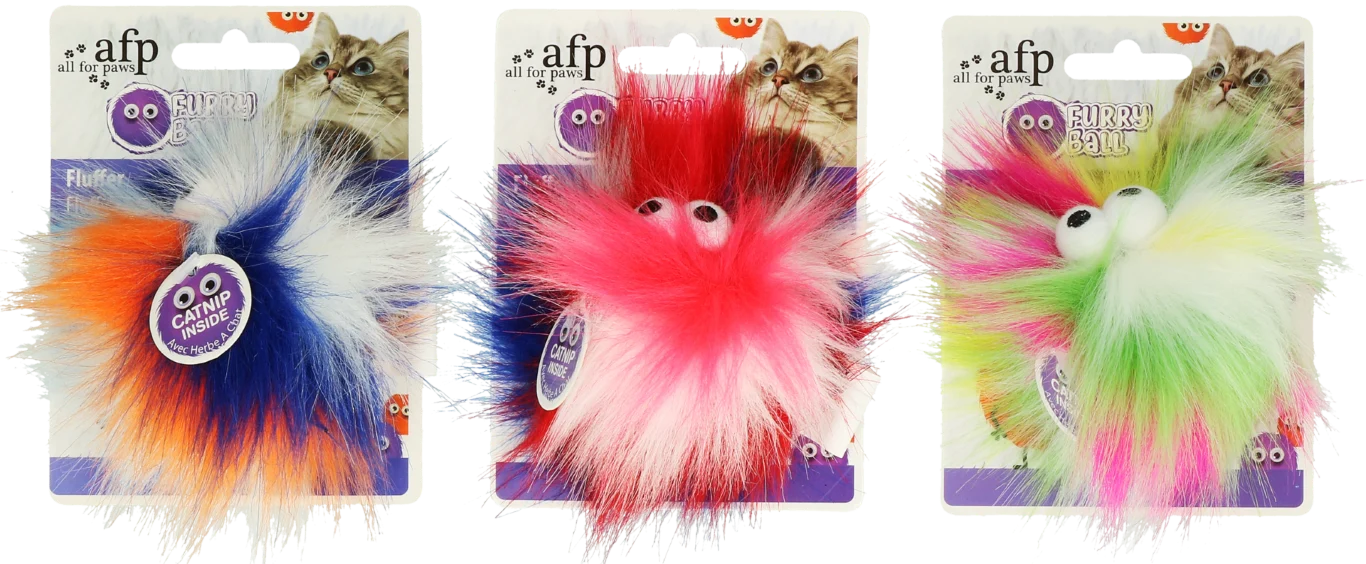 Míček pro kočky se šantou kočičí, Ø 5 cm, oranžový – AFP Furry Ball - Fluffy Ball - Obrázek 2