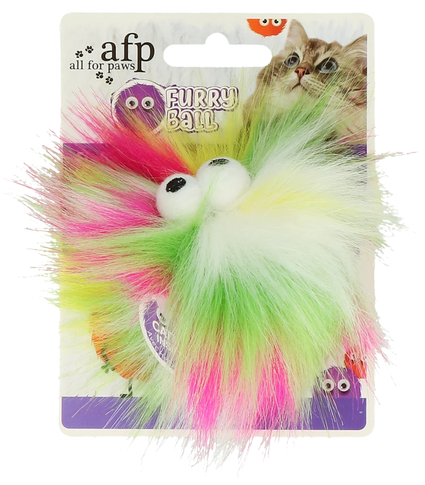AFPK02805.png Míček pro kočky se šantou kočičí, Ø 5 cm, žlutý – AFP Furry Ball - Fluffy Ball - Obrázek 1