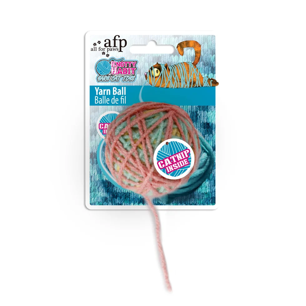 Přízový kočičí míček se šantou kočičí, ø 5,5 cm – AFP Knotty Habit - Yarn Ball - Obrázek 1