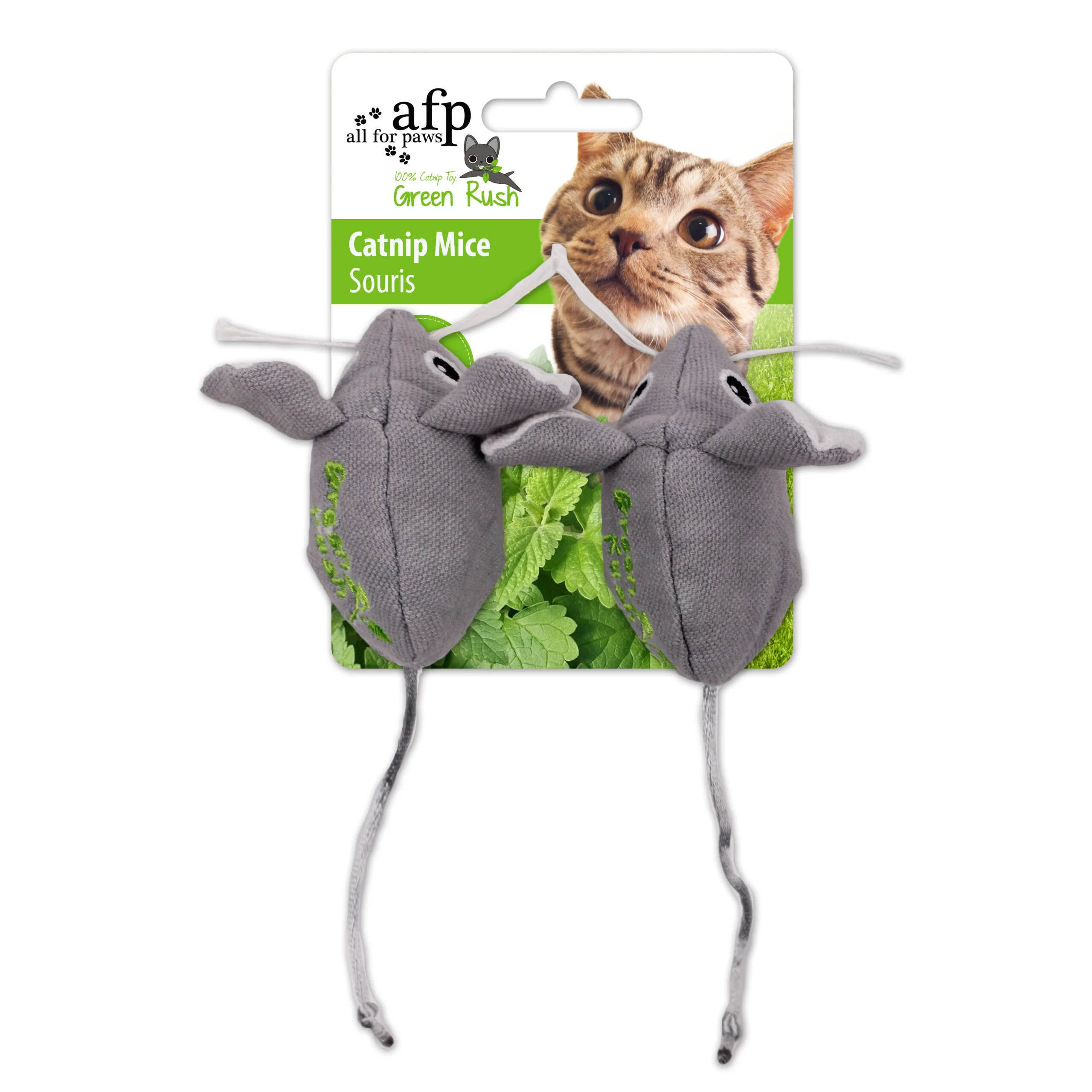 AFPK2421.jpg Hračky pro kočky ve tvaru myšek s kanadskou šantou, 7 cm, 2 ks – AFP Green Rush - Catnip Mice - Obrázek 1