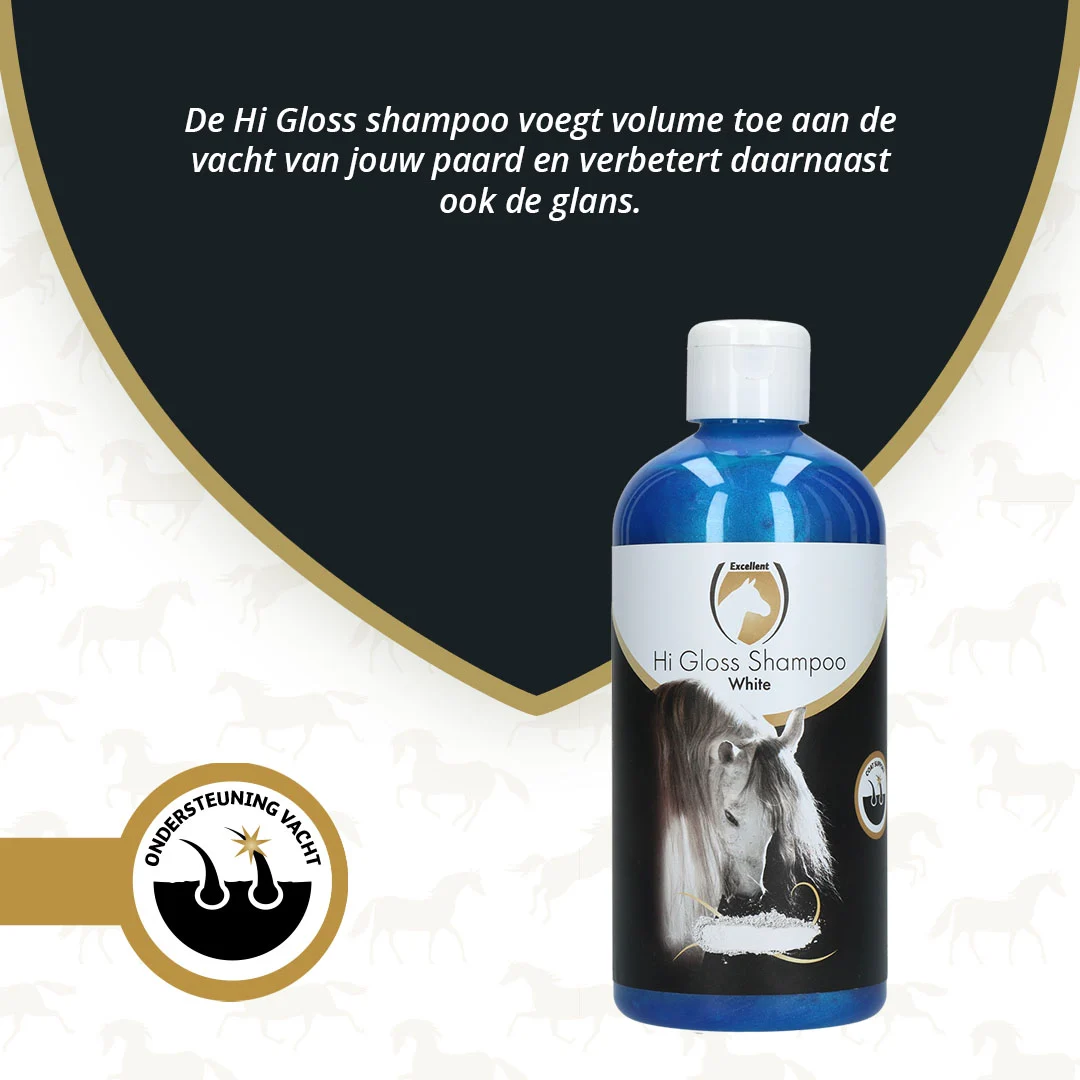 Šampon pro zvýraznění barvy a lesk srsti koní, 500 ml – Excellent Horse Hi Gloss Shampoo White - Obrázek 2