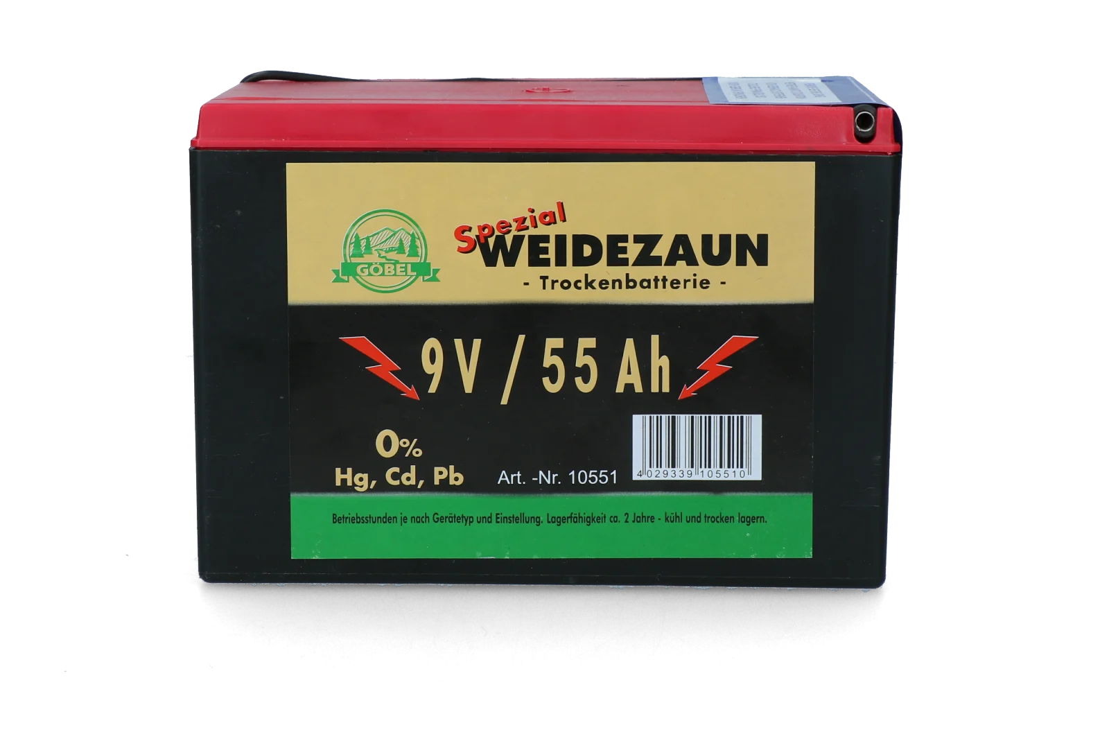 Baterie pro elektrický ohradník 9 V, 55 Ah, 11,5 x 16,5 x 11,2 cm – ZoneGuard EG super - Obrázek 3