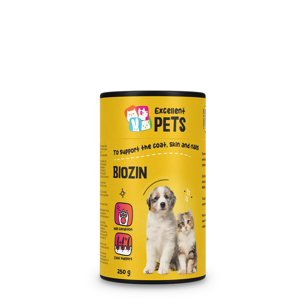 Doplněk na srst pro psy a kočky s biotinem, 250 g – Excellent Pets Biozin - Obrázek 1