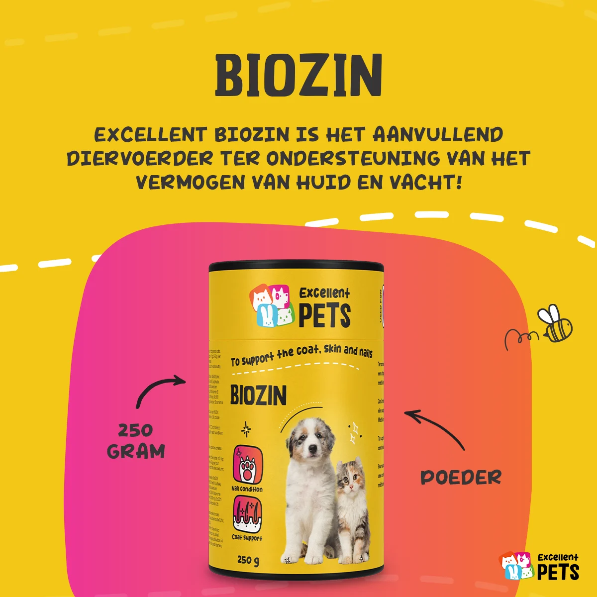 Doplněk na srst pro psy a kočky s biotinem, 250 g – Excellent Pets Biozin - Obrázek 2