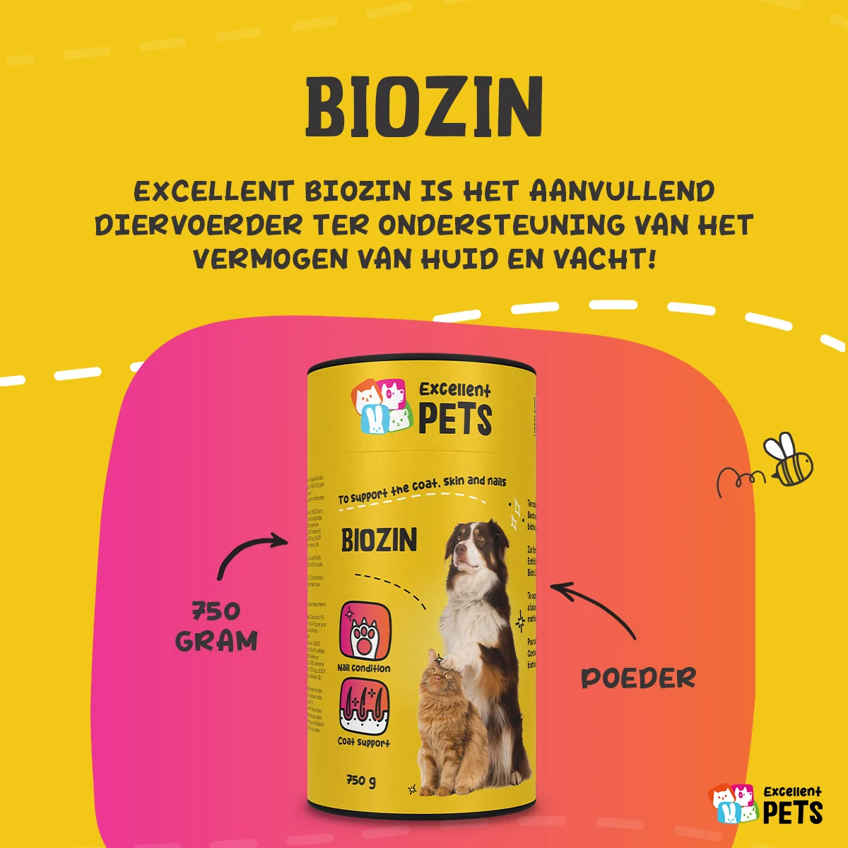 Doplněk pro srst psů a koček s biotinem, 750 g – Excellent Pets Biozin - Obrázek 2