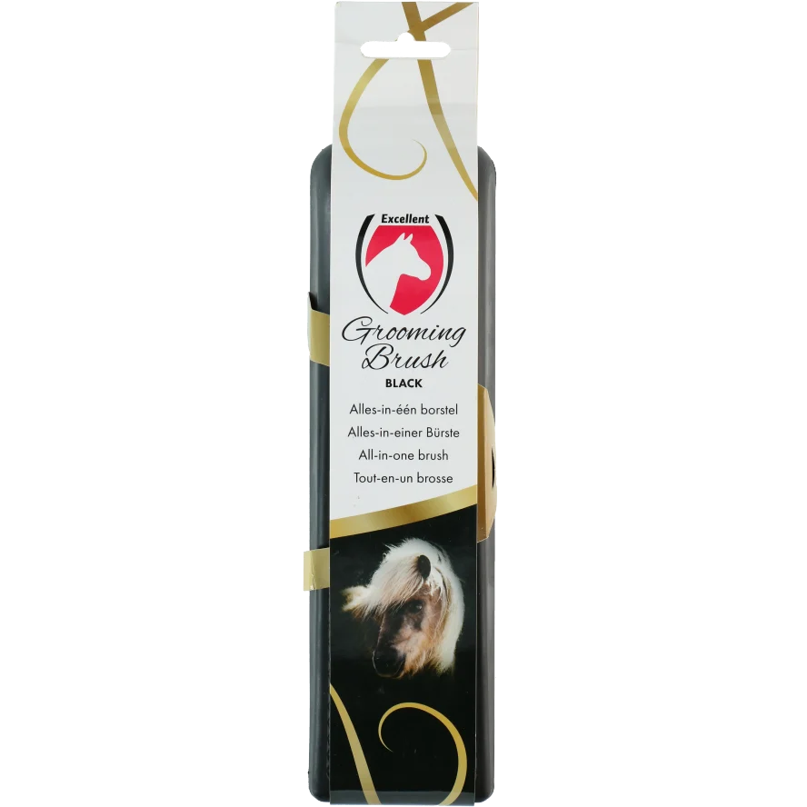 BORS0004F.png Kartáč na koně L pro péči o srst, 23 x 6,5 x 3 cm, černý – Excellent Horse Grooming Brush - Obrázek 1
