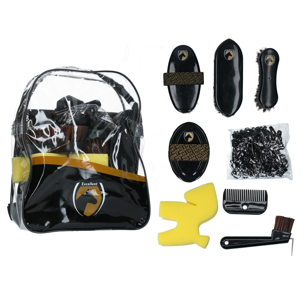 Čisticí sada pro mladé jezdce s batohem, 200 gumiček – Excellent Horse Grooming Set Junior - Obrázek 1